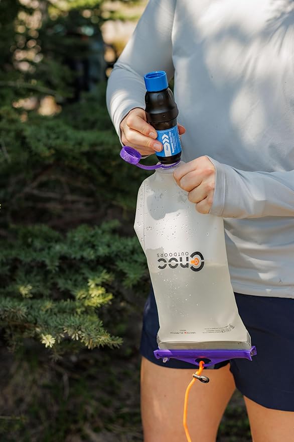 VectoX Extra Durable Water Collection and Filtration Bag 2L Purple - 28mm Neck Compatible with Popular Filters - Wide Opening for Water Collection - Lightweight and Compact - Tethered Cap and Slider