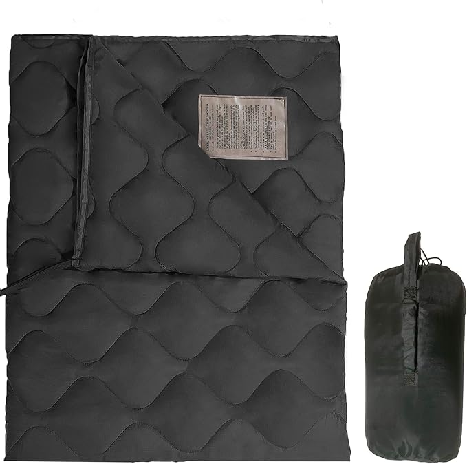 Lenotos Woobie Blanket, Thermal Insulated Military Poncho Liner, Water-Resistant, Portable, Insulation, for Hiking, Survival with Compression Carry Bag (Black)