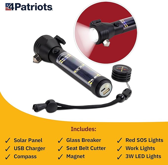 4Patriots HaloXT Emergency Solar Tactical Flashlight: Multi-Functional with Power Bank - 4 Pack