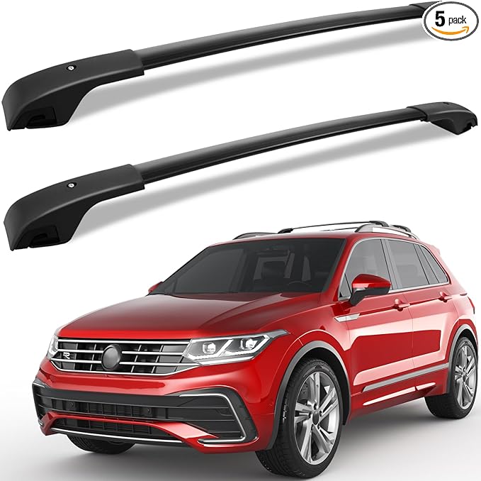 KINGGERI Roof Rack Cross Bars Fit for Volkswagen Tiguan 2018 2019 2020 2021 2022 2023 2024 2025 2026 and Taos 2022-2026, Aluminum Roof Rails Crossbars Rooftop Cargo Luggage Rails Kayak Skiboard Black