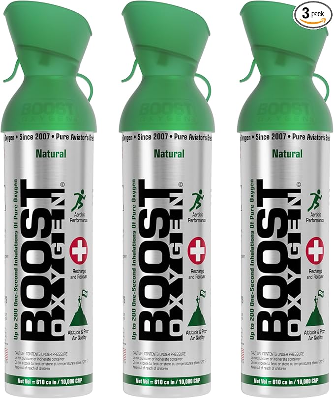Boost Oxygen Large Natural 10 Liter Canister | Respiratory Support for Aerobic Recovery, Altitude, Performance and Health (3 Pack)