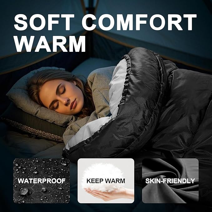 Sleeping Bag for Adults Warm Weather, Compact Lightweight Backpacking Sleeping Bag with Compression Sack, Camping Essentials Gear for Hiking Travel Climbing Outdoor & Indoor Use