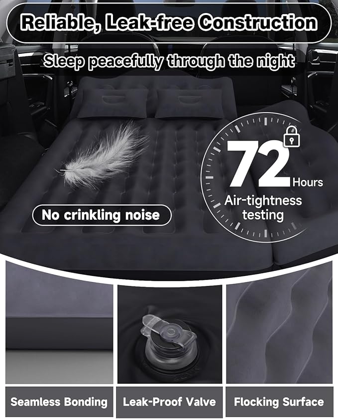 Umbrauto Inflatable Car Mattress Bed: SUV Camping Air Bed for Truck Backseat with Pump & Pillows, Car Sleeping Airbed for Van Back Seat