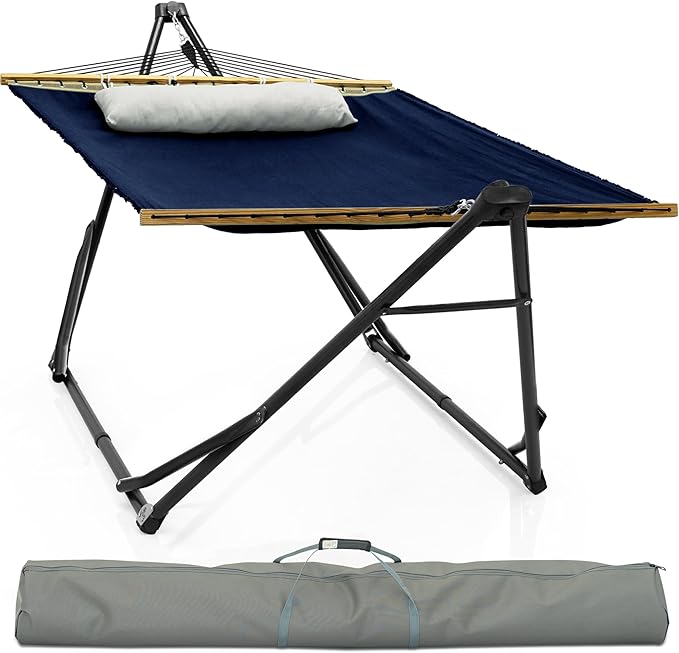 Tranquillo Unity Adjustable Hammock Stand, 800 lbs Capacity Steel Double Hammock Stand for 2 Persons, Premium Pre-Assembled Stand for Indoor Outdoor, Navy