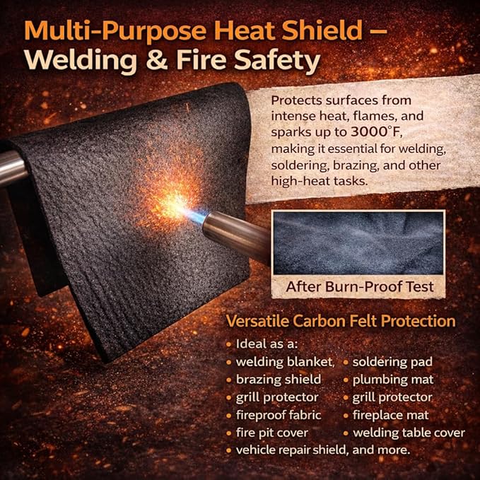 Welding Blanket Fireproof Carbon Felt Soldering Mat & Pad, 2 Packs 20x36 Inch Flame Retardant Fabric, Heat Shield for Brazing, Stove Wick, Automotive Repair, HVAC Plumbing 5mm Black