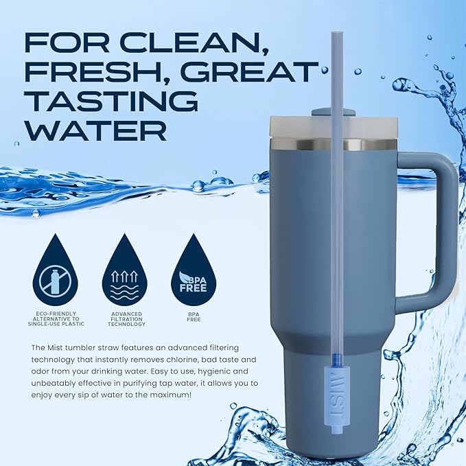Mist Replacement Filtering Straw Compatible with Stanley Cup and 40 oz 30 oz Tumblers, 3 Pack with Gray, Blue, Pink and Cleaning Brush