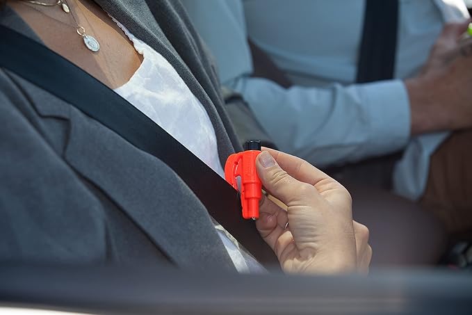 RESQME The Original Emergency Keychain Car Escape Tool, 2-in-1 Seatbelt Cutter and Window Breaker, Made in USA, White- Compact Emergency Hammer