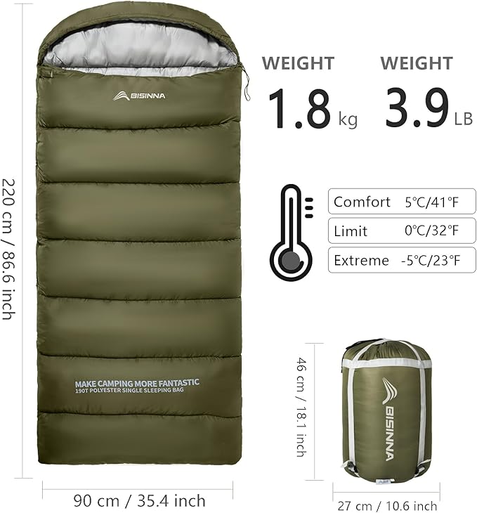 BISINNA Sleeping Bag for Adults XL Cold Weather Backpacking Sleeping Bags 4 Season with Compression Sack for Camping Hiking