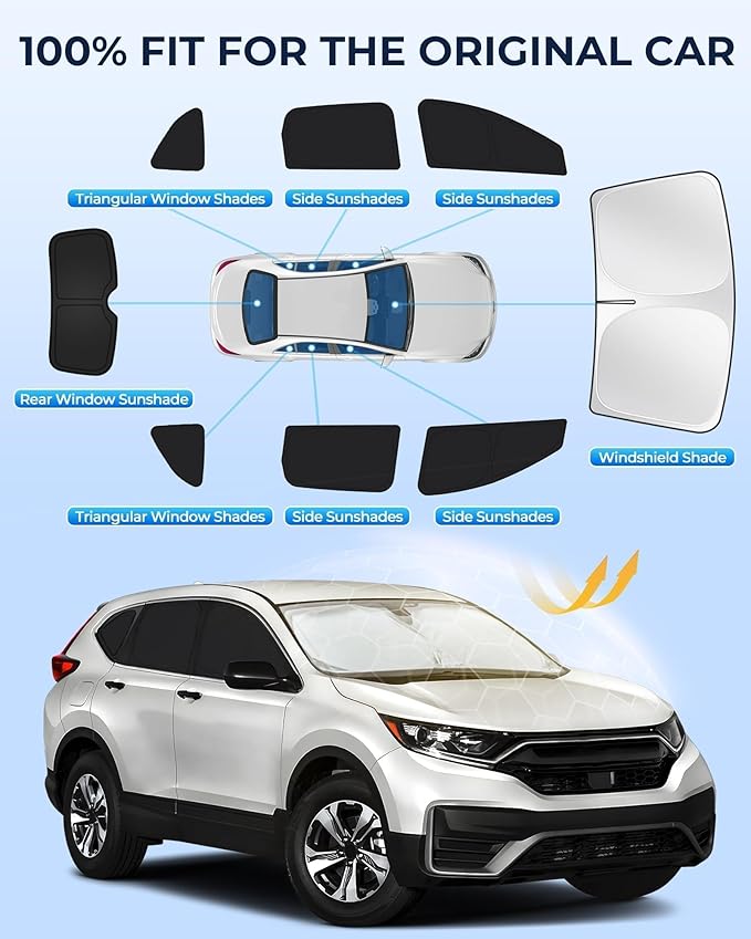 for Honda CRV 2017-2022 Car Window Shades, 8pcs Privacy Sun Shade Set for Front Windshield Side and Rear Windows, Full Window Covers Keeps Vehicle Cool for Camping Napping