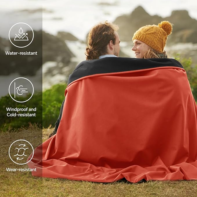 BEDELITE Large Waterproof Camping Blanket, Lightweight Packable Blanket for Car, Foldable Fleece Stadium Blanket for Outdoor Sports, Windproof, Wearable, Machine Washable, 55" x 80",Red