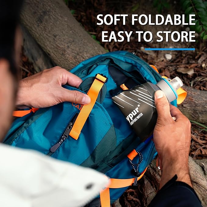 Water Filter Survival - Collapsible Water Bottle with Filter 0.01 Micron Squeeze Filtered Water Bottle 22oz for Hiking Backpacking Camping BPA-Free(Grey 650ml)