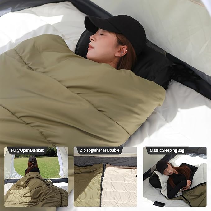 Sleeping Bag for Adults – 4 Season Camping Sleeping Bag Lightweight for Backpacking & Hiking, Waterproof Shell, Warm & Roomy, Machine Washable,Backpacking Camping Sleeping