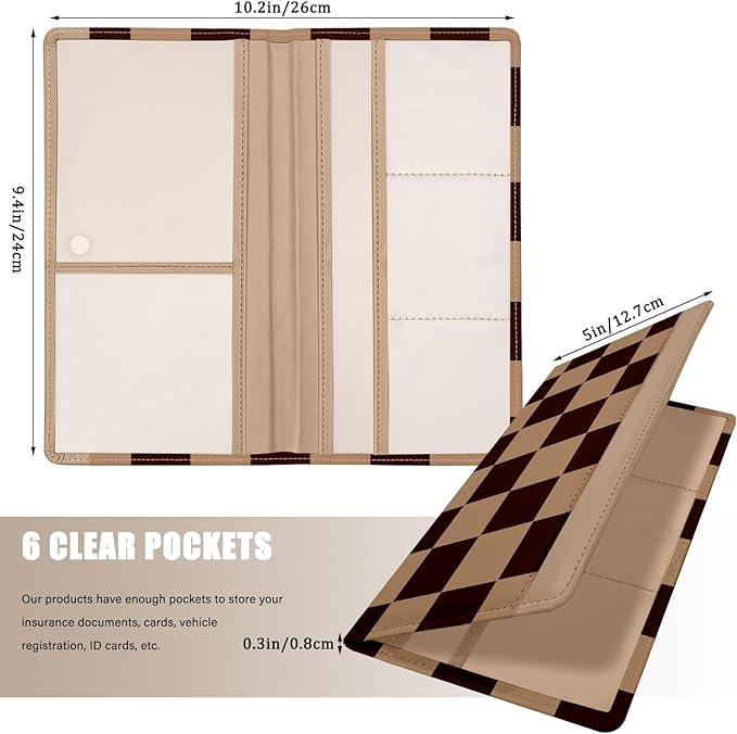 Car Registration and Insurance Holder, with Magnetic Closure for License, Cards and Documents, All Vehicle Needs and Car Accessories (Plaid-Brown)