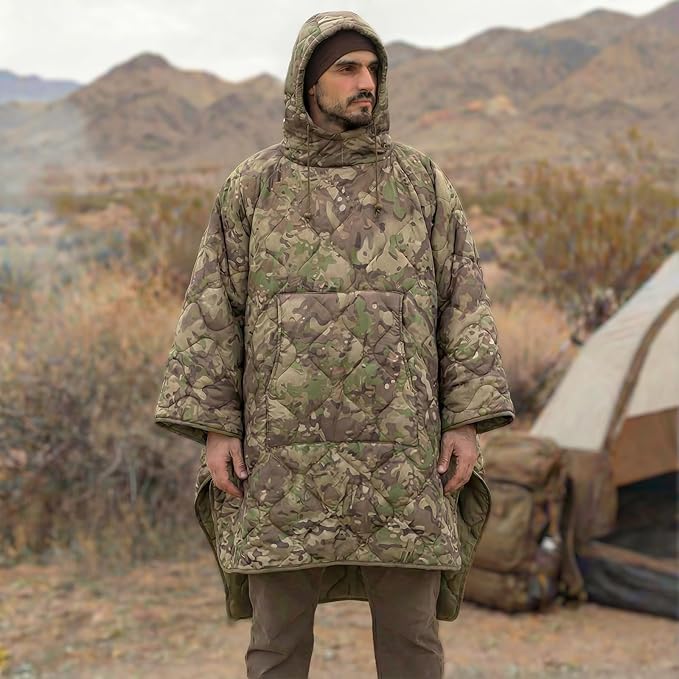 LOOGU Camo Blanket Waterproof Insulation Poncho Liner for Outdoor Camping, Hiking, Hunting, Survival, Backpacking, Picnicking