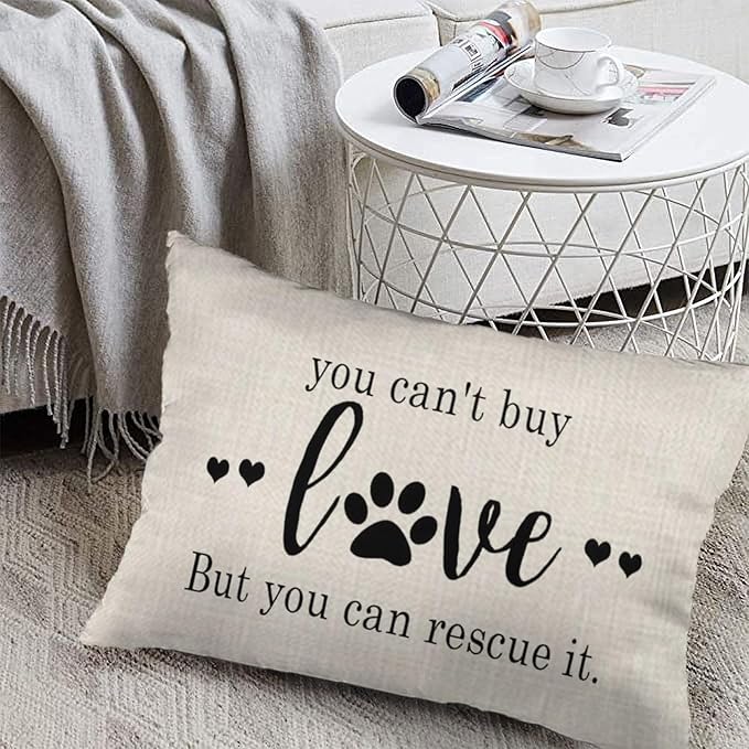 ITFRO Nice Dog Lover Gift to Sister Paw Prints You Cant Buy Love But You Can Rescue It Burlap Cream Throw Pillow Case Cushion Cover Couch Sofa Decorative Rectangle 12x20 Inches (Love)