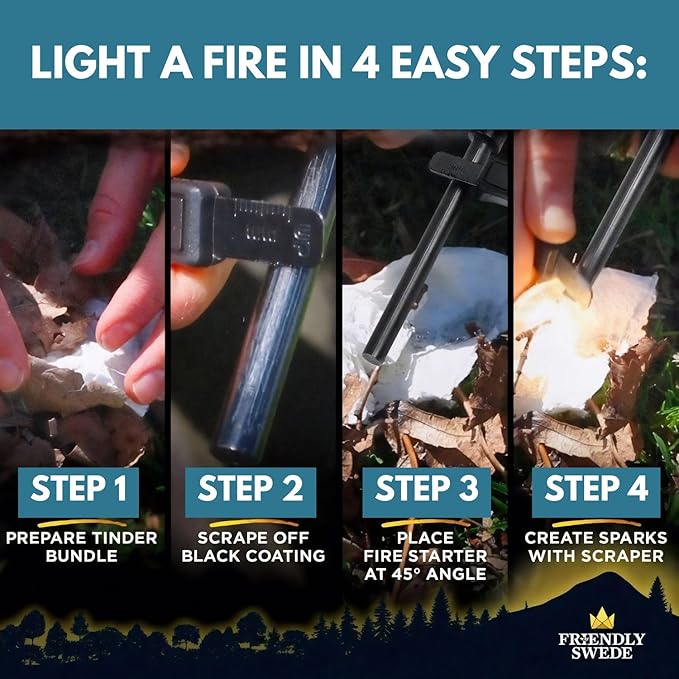 The Friendly Swede XL Ferro Rod Fire Starter Tool — Flint and Steel Fire Starter Survival Tool w/Large Ferro Rod - Weatherproof Firestarter for Camping & Hiking - Flint and Steel Kit w/Cylinder Case