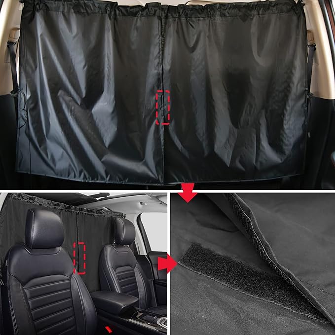 Set of 3 Privacy Curtains for Car, SUV, Van - Includes 1 Rear Seat Divider & 2 Side Windows Divider Curtains for Camping & Sleeping