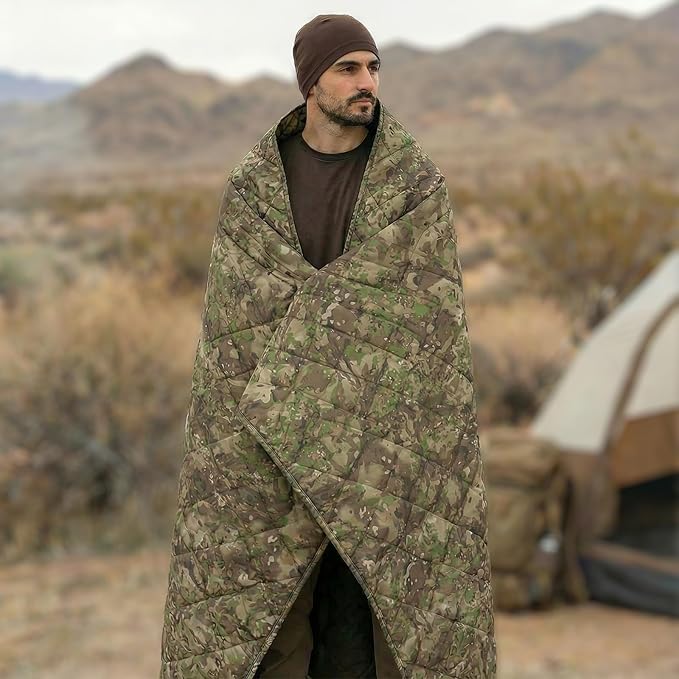 LOOGU Camo Blanket Waterproof Insulation Poncho Liner for Outdoor Camping, Hiking, Hunting, Survival, Backpacking, Picnicking
