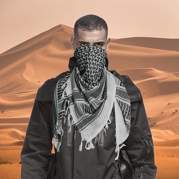 Ever Fairy Military Shemagh Tactical Desert Scarf Cotton Arab Keffiyeh Tactical Scarf Head Neck Face Wrap for Men Women