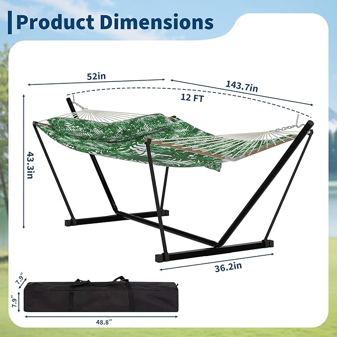 GarveeHome Portable 2 Person Double Hammock with Sturdy Heavy-Duty Steel Stand – 450LBS Max Load, Quick & Effortless Assembly, Perfect for Indoor Living, Yard, Patio & Camping Trips