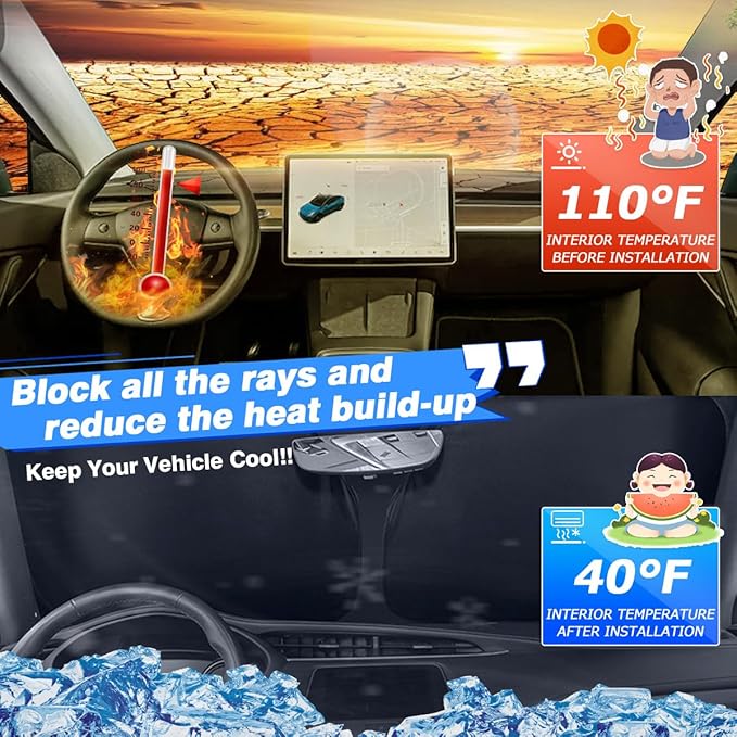 Canvcle Windshield Sun Shade for Kia Sorento 2021-2025 2026 Accessories Thicken 6-Layer Front Window Sunshade Cover Sun Visor Protector Foldable Block UV Rays Keep Vehicle Cool