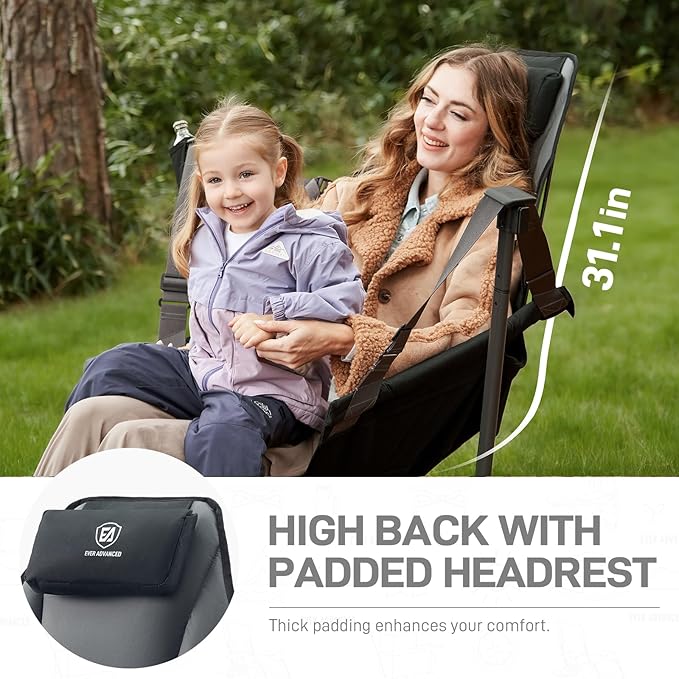 EVER ADVANCED Padded Oversized Hammock Camping Chair, Compact Heavy Duty Swing Chair with Multi-Storage Pockets, Portable Folding Rocking Camping Chair, Support Up to 400lbs, Black