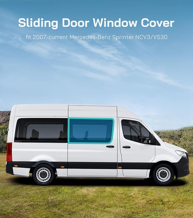 Extra-Thick Sliding Door Window Cover for Mercedes-Benz Sprinter 2007-2026, Magnetic Insulated Blackout Sunshade, XPE Foam & Thinsulate Cotton, with Folding Panels， AllSeasonGuard Pro