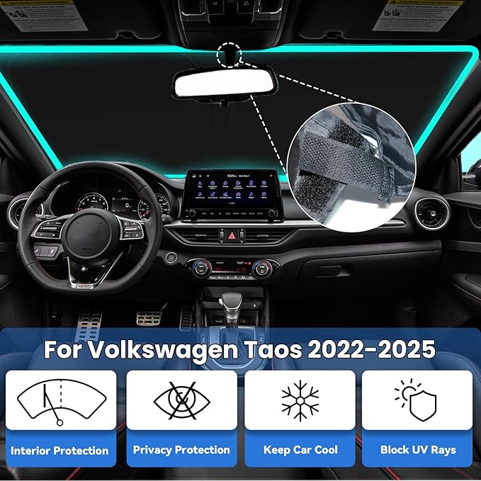 Windshield Sun Shade for Volkswagen VW Taos 2022 2023 2024 2025, Car Front Window Sunshade with 240T Sun Visor Protector Blocks UV Rays Heat Sun Shield Accessories