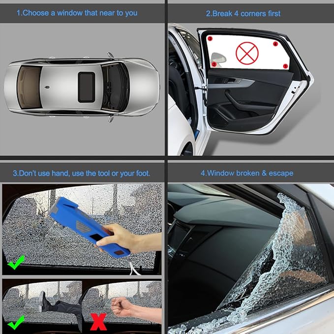 LUXON 8-in-1 Car Emergency Escape Safety Tool Kit:Window Breaker,Seat Belt Cutter,LED Flashlight,Rescue Tool USB Charger,Sire Blink Light, Hand Cranking Charge,Magnetic for Vehicle Escape(Blue)