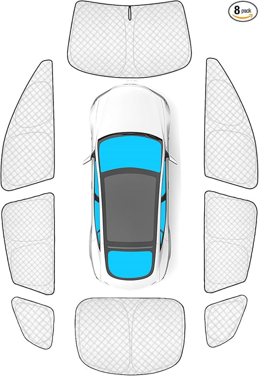 KMF 8pcs Thicken Sun Shades for Tesla Model S 2012-2025(Not for Plaid or Long Range) Accessories,Windshield Sunshade Car Window Covers for Side Rear, UV Block and Blackout Privacy for Car Camping