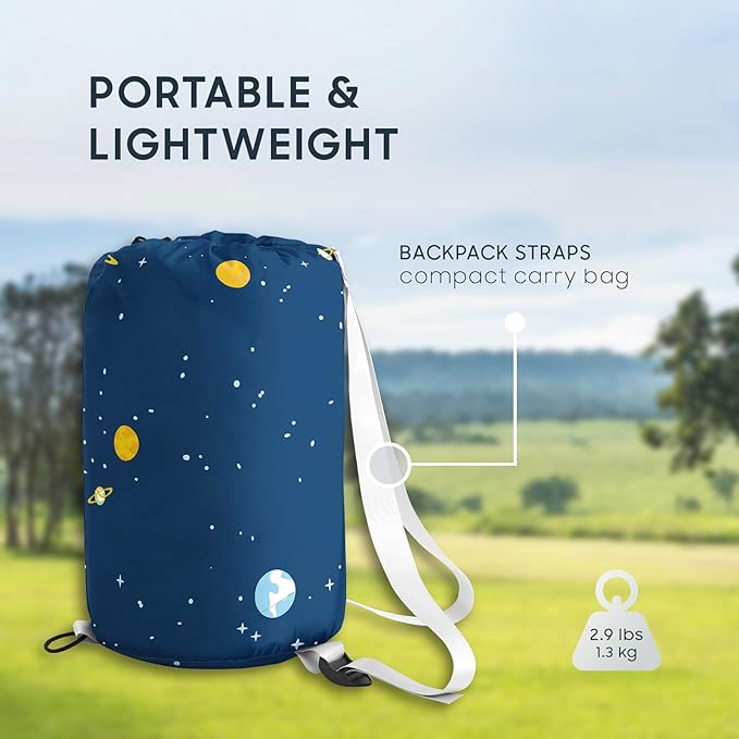 Wake In Cloud - Kids Sleeping Bag for Boys Toddlers, Camping in Warm Cold Weather, Backpacking Lightweight Compact Outdoor Liner for 3 Seasons, Galaxy Space