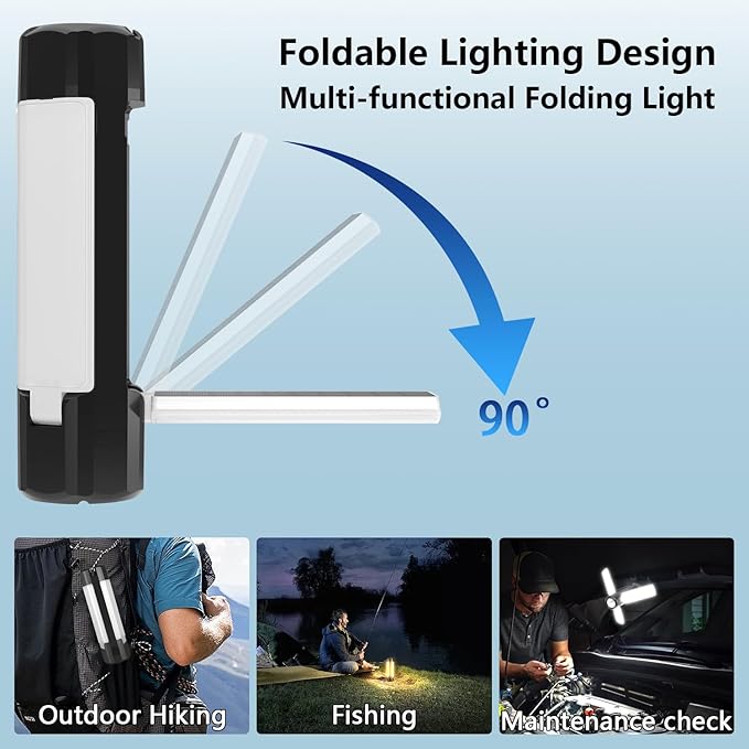 Otovoda Solar Camping Light, USB Rechargeable LED Camping Lantern with 7 Light Modes, Hook, Magnetic Base, Foldable Emergency Flashlight for Tent Hiking Hurricane Home Power Outages (3600mAh, Black)