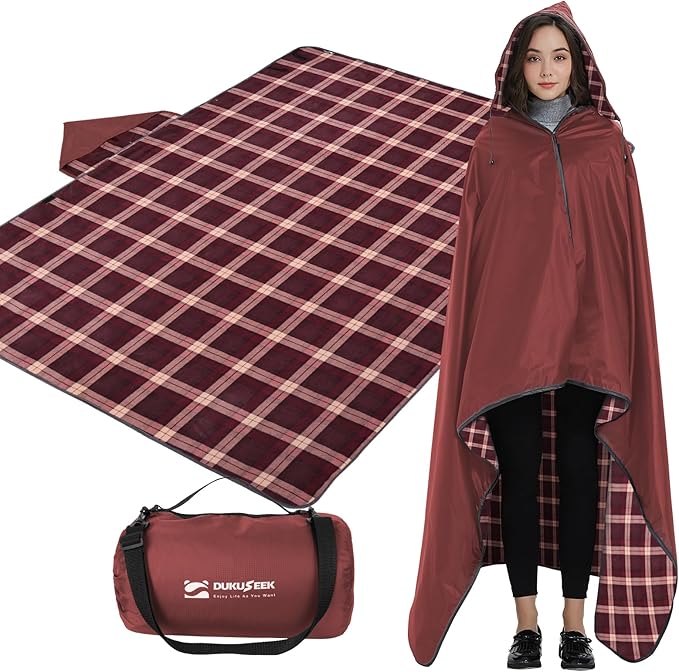 DUKUSEEK Stadium Blanket for Outdoor Sports, Waterproof Hooded Blankets for Watching Football Games, Sideline, Dog, Car, Travel