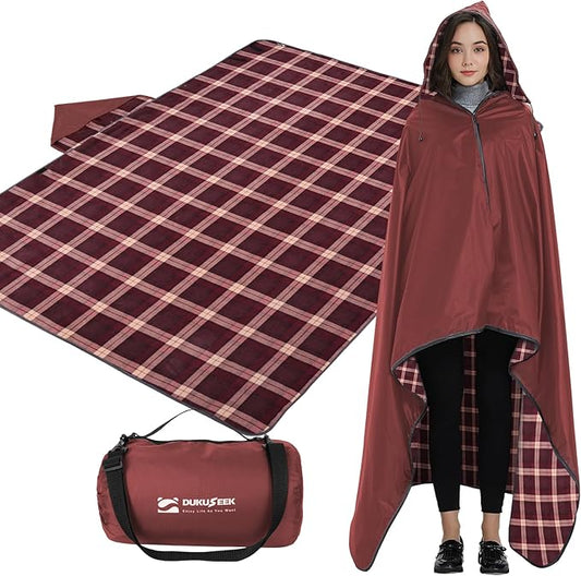 DUKUSEEK Stadium Blanket for Outdoor Sports, Waterproof Hooded Blankets for Watching Football Games, Sideline, Dog, Car, Travel