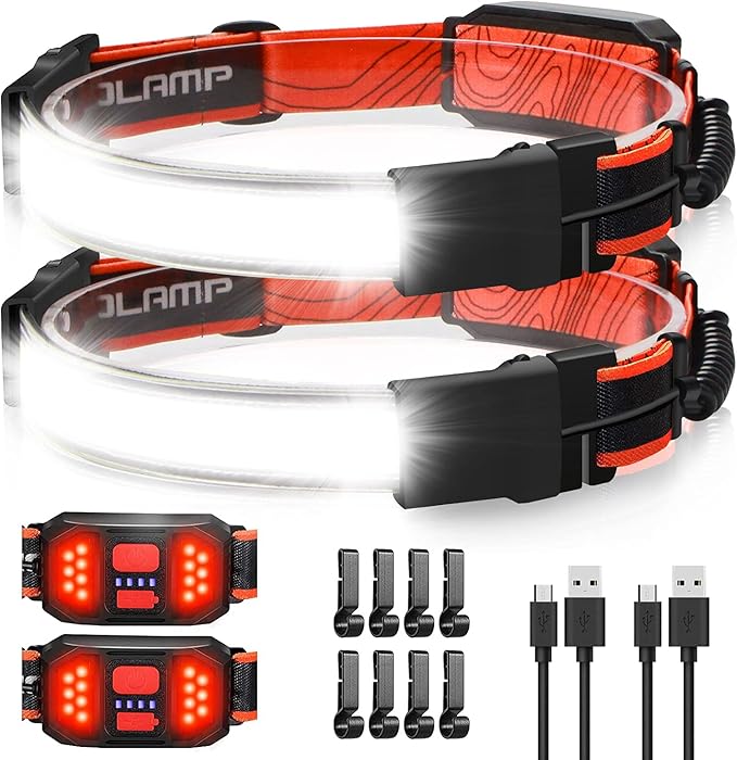LED Headlamp Flashlight, 1000lumens 230° Broadbeam Headlight, USB Rechargeable Head Lamp with Red Taillight, Lightweight Waterproof Headlamps for Camping Running Hiking, Hard Hat Headlamp