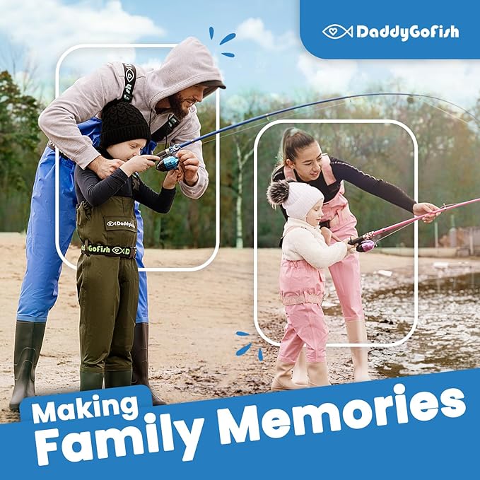 DaddyGoFish Kids Fishing Pole - Rod Reel Combo Tackle Box Starter Set - First Year Small Dock Gear Kit for Boys Girls Toddler Youth Age Beginner Little Children Junior Anglers