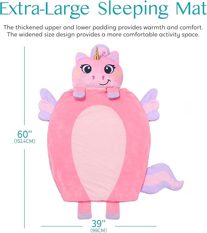 JOIEDOMI Kids Sleeping Bag 4 5 6 Year Old Girl Gifts Toddler Nap Mat with Pillow & Blanket 60" x 39" for Kids Ages 3+ Soft Plush Sleeping Mat for Preschool and Boys Girls