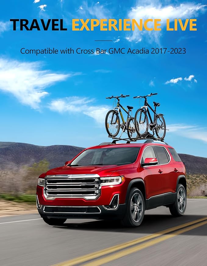 Tuyoung 300lbs All Aluminum Cross Bars Roof Racks Compatible with GMC Acadia 2017 2018 2019 2020 2021 2022 2023, Lockable Heavy Duty Roof Rails Crossbars Luggage Cargo Carrier Rooftop SUV Accessories