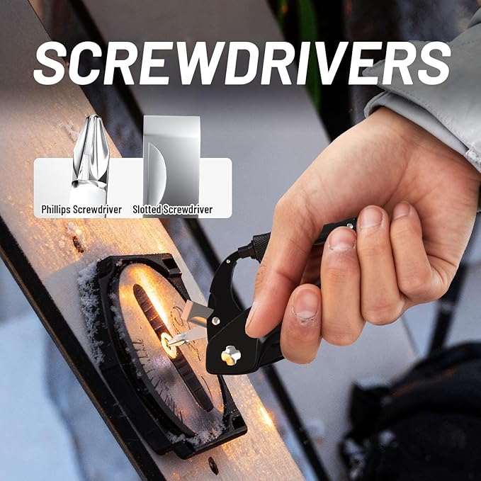 Carabiner Multitool 9-in-1 EDC Pocket Knife, Hexwrench, Saw, Screwdriver, Bottle Opener, Breaker, Survival Gear for Camping Climbing, Gifts for Men Women, Stocking Stuffers (Black)