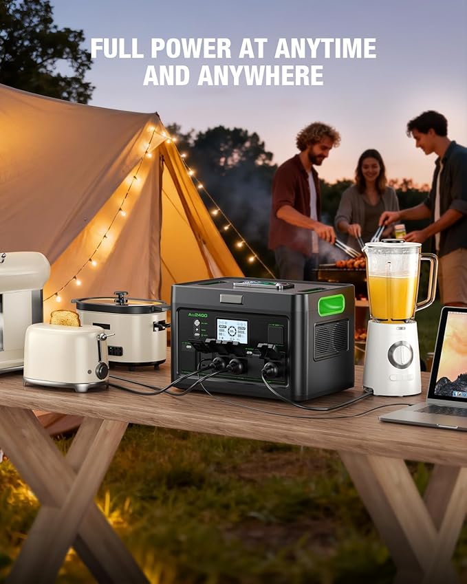 2400W Portable Power Station, 1843Wh LiFePO4 Solar Generator UPS Home Battery Backup Power w/4 2400W AC Outlets,2 PD100W, 2Hrs Fast Charging for Outdoor Camping, RV Travel,Emergency (4800W Peak)