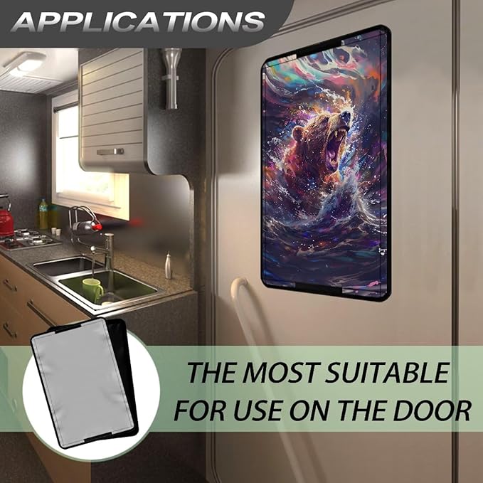 RV Accessories Bear Roar Door Window Shade Foldable for Inside, Blackout Shades RV Blinds, Blackout Screen Door Protector for Camper