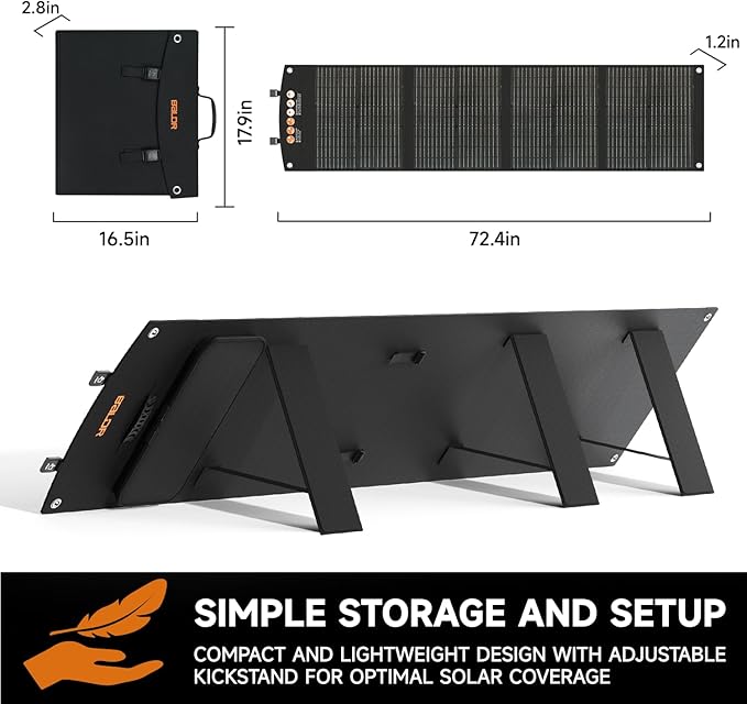 BALDR 120W Portable Solar Panel for Jackery/ECOFLOW/Flashfish/ROCKPALS Power Station Generator, Foldable Solar Cell Charger with USB Ports & PD Output for Camping, Off Grid Living. Black