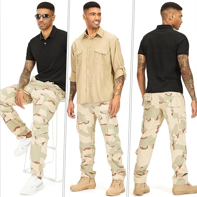Men's BDU Casual Military Pants, Tactical Wild Army Combat ACU Rip Stop Camo Cargo Work Pants Trousers with 8 Pockets
