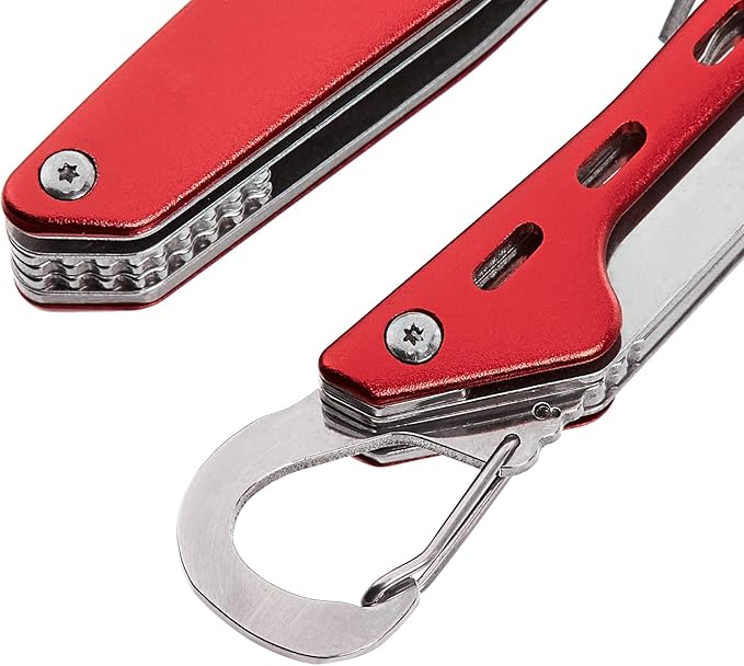Amazon Basics 10-in-1 Stainless Steel Multitool for Hiking and Survival Gear with Needlenose Pliers, Wire Cutter, Saw, Safety Lock, Nylon Sheath, Red