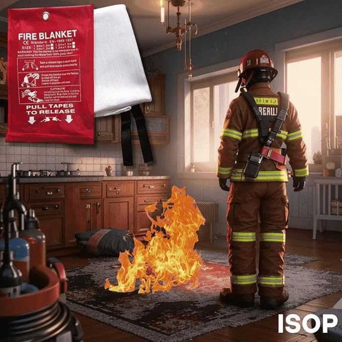 ISOP Fireproof Blanket Large 70 * 78 Inches Pack of 2 – Emergency Fire Blanket – Heavy Duty Emergency – A-Grade Survival Blankets – Fire Suppressant Sheet – Rescue Cover for Home & Kitchen Safety