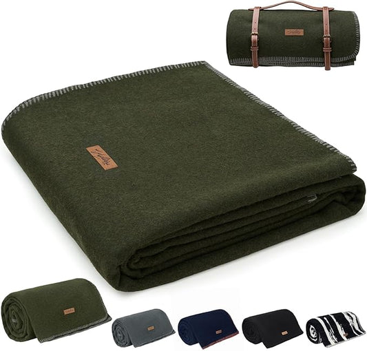 Molithe 100% Wool Blanket, 48" x 62", Warm, Thick, Washable, Military Wool Blanket, Great for Camping, Outdoors, Sporting Events, Survival Kits，Olive Green
