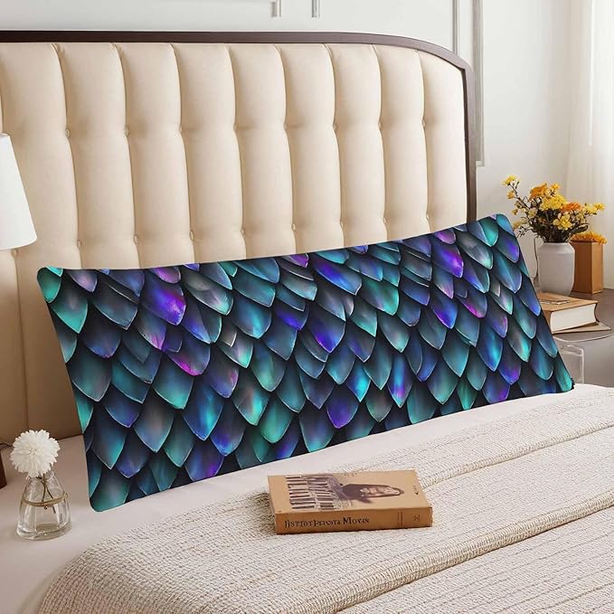 Dragon Scales Decorative Home Pillow Covers, Reptile Skin Green Side Sleeper Pillow Cover Body Cushion Cover Bedding Body Pillowcase for Man Woman Sofa Patio Shop 20x54 Inches