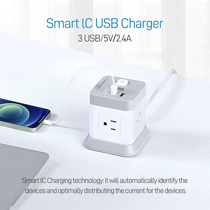 Power Strip with USB, FDTEK Flat Plug Extension Cord with 4 Outlets and 3 USB(1 USB C), 5 FT Power Cord Desktop Charging Station, Overload Protection, Compact Portable for Travel Home Office