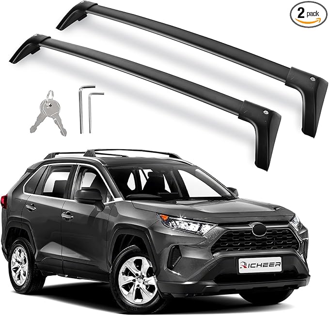 Richeer 300LBS Roof Rack Cross Bars for 2019-2025 RAV4 with Side Rails,Lockable Heavy Duty Aluminum Cross Bar with Anti-Theft Locks for Cargo Racks Rooftop Luggage Carrier Canoe Kayak Bicycle roof Bag