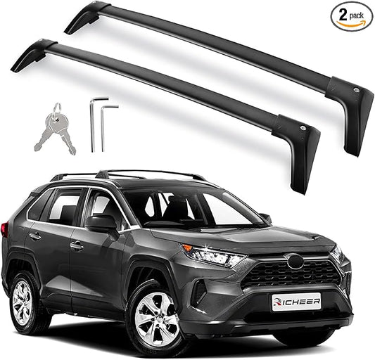 Richeer 300LBS Roof Rack Cross Bars for 2019-2025 RAV4 with Side Rails,Lockable Heavy Duty Aluminum Cross Bar with Anti-Theft Locks for Cargo Racks Rooftop Luggage Carrier Canoe Kayak Bicycle roof Bag